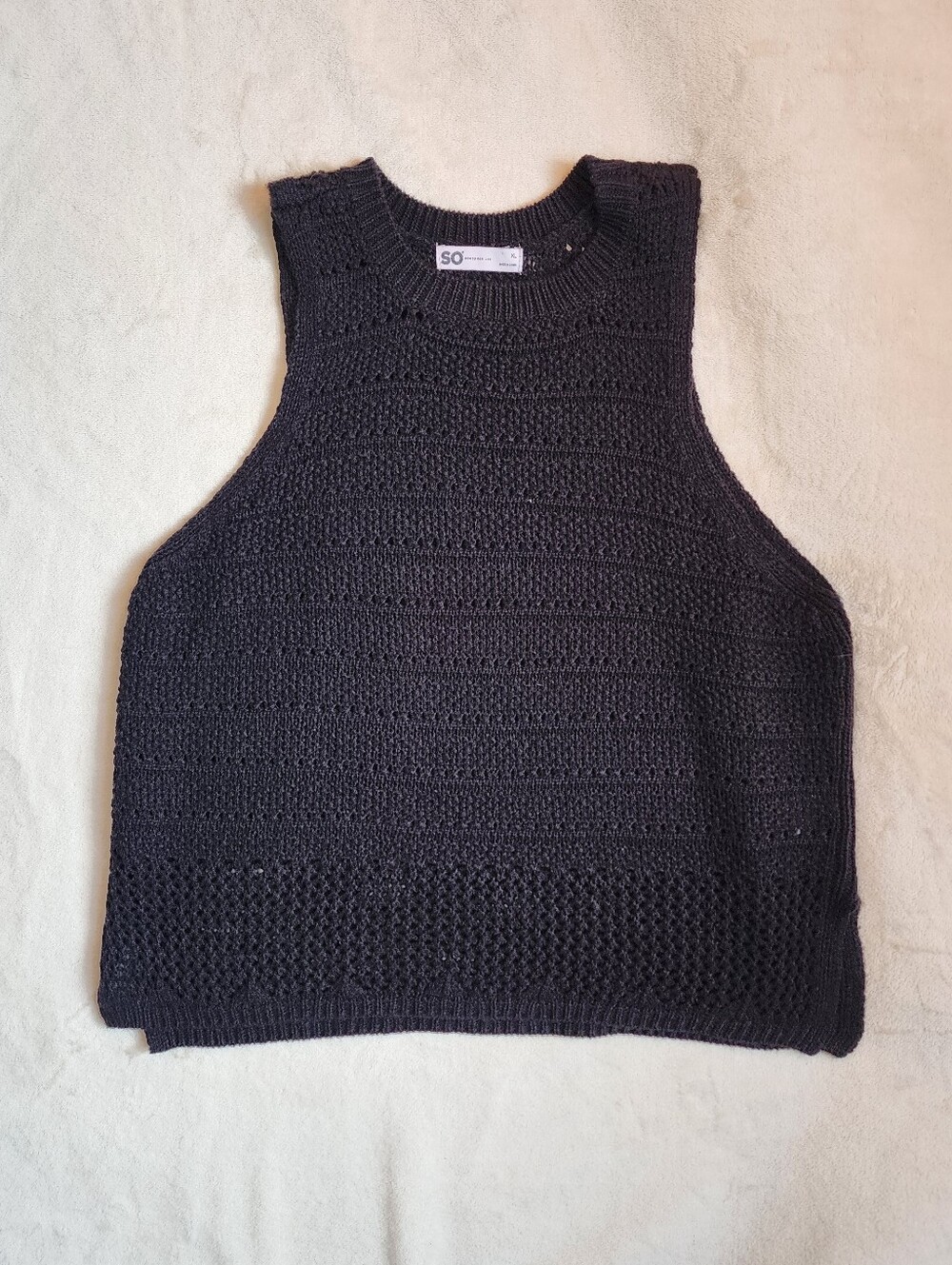 Black Crochet Knit Tank Top Large/XL Boho Summer Cottagecore